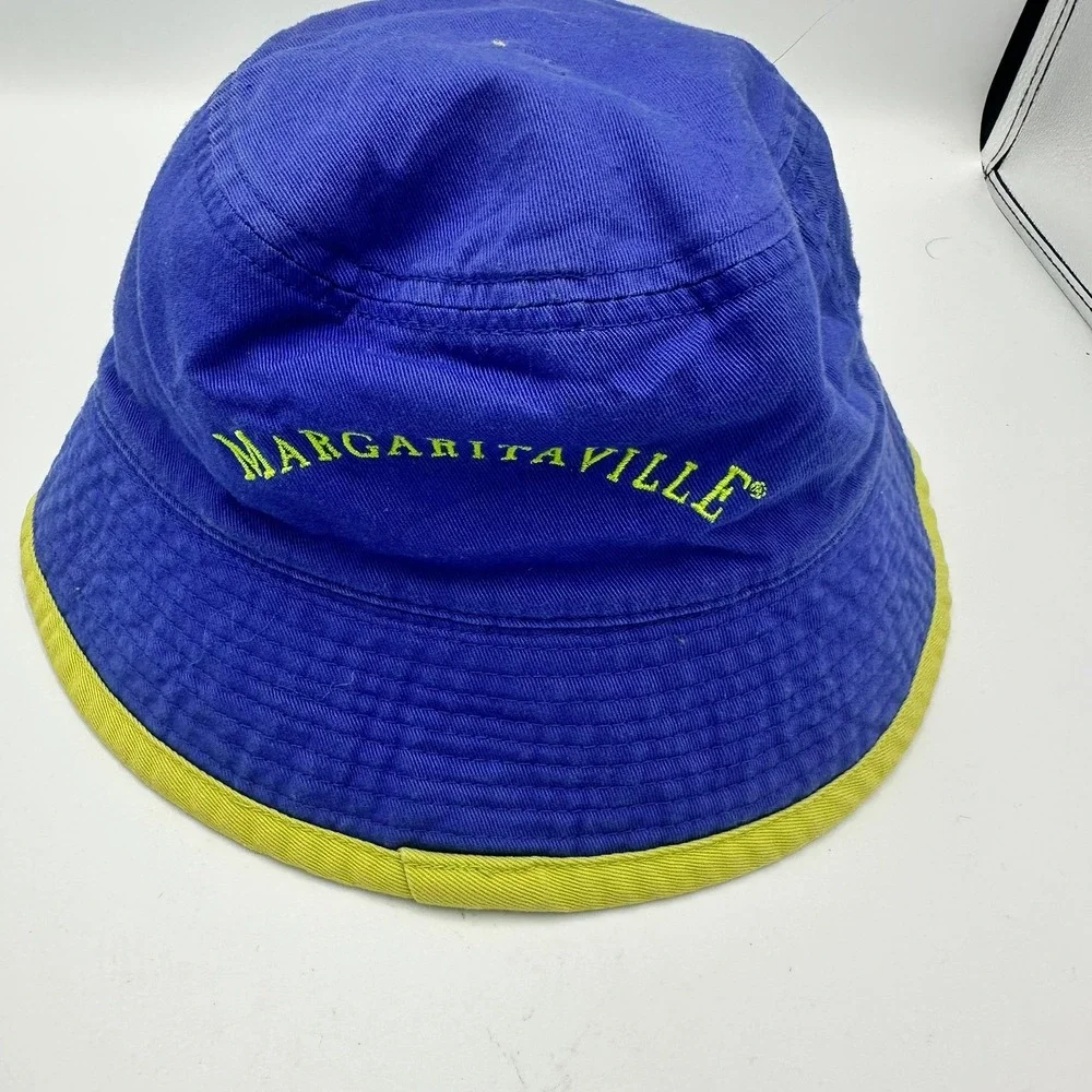 Margaritaville Bucket Hat Youth Blue Fins to the Left Parrot Embroidered Sun Hat